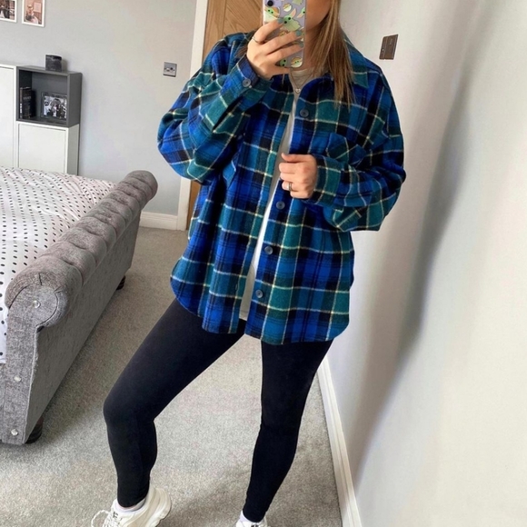 NWT ZARA | Blue Plaid Wool Blend Overshirt - Picture 2 of 11